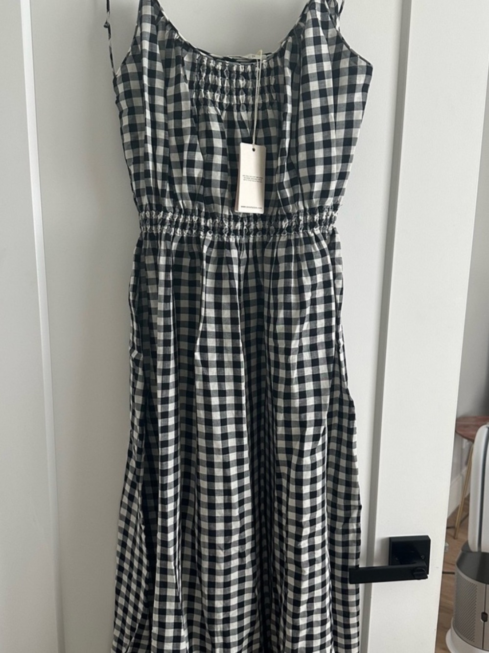 NWT DOEN LESLIE TIE-DETAILED SMOCKED GINGHAM VOILE MIDI DRESS - Picture 7 of 11